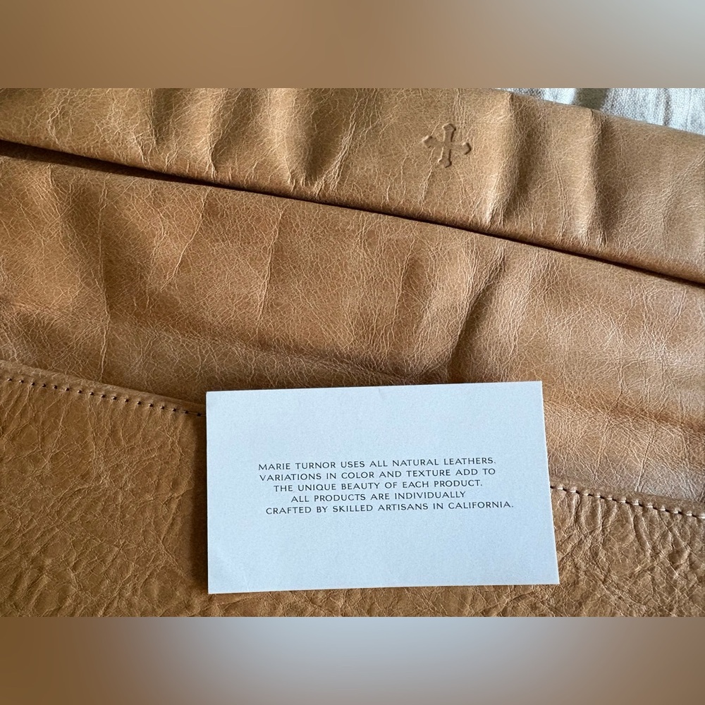 Marie Turner  Tan Leather Paper Bag Lunch Clutch Bag - Picture 11 of 11